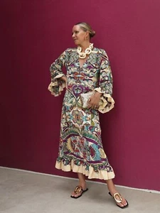 ZARA NEW WOMAN FW22 PRINTED MIDI DRESS RUFFLES MULTICOLORED REF:7832/016_XS-XL - Picture 1 of 12