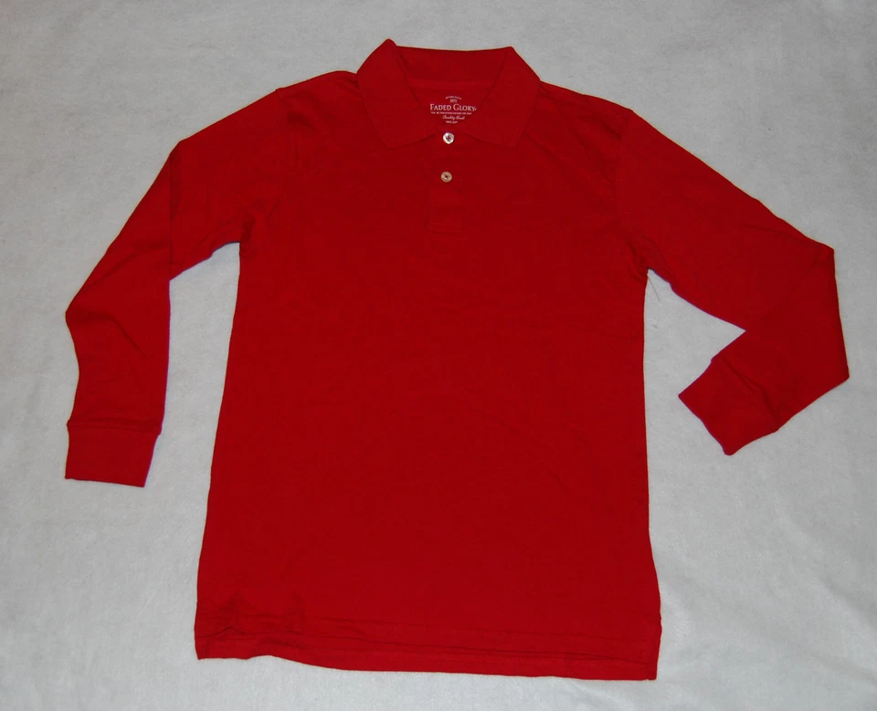 Boys Bright RED Long Sleeve Polo Knit Shirt L 10-12 * - Image 1 of 1
