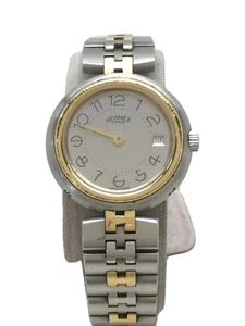 HERMES Women's Watch Clipper Quartz Analog Silver Gold Scratched Used - Picture 1 of 5