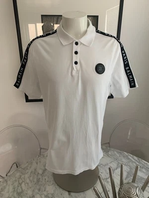 Polo para hombre Balmain Paris estampado en relieve logotipo cuello blanco importado 2XL Foto 1 de 4
