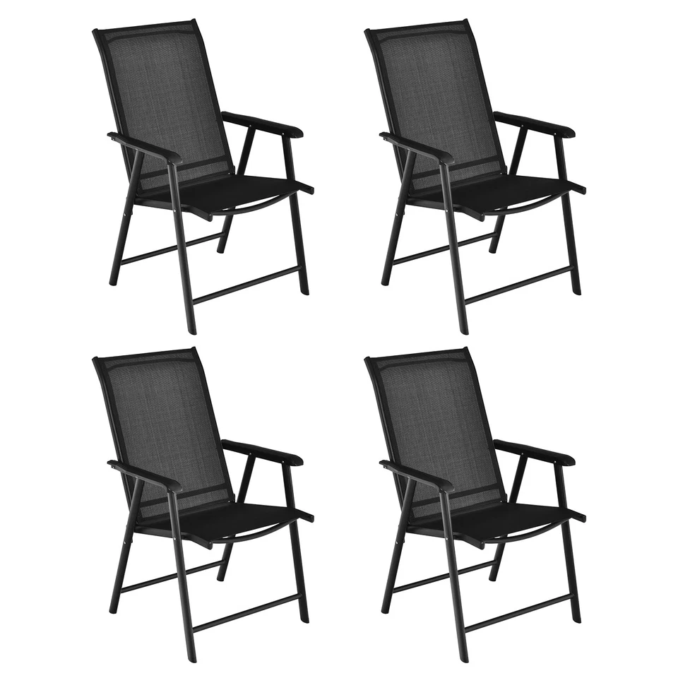 Folding Patio 4PCS Dining Chairs Portable Camping Armrest Garden Black Foto 1 de 1