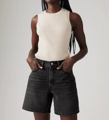 Levi's '94 Womens Baggy Shorts Black Denim Zip Fly Mid Lenght Casual Size 25 NWT - Image 1 of 4