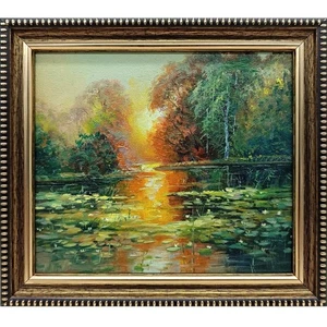 Sommer Natur Ölgemälde Original Kunst See Seerosen 5 x 6 cm - Bild 1 von 6