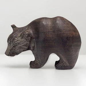 "Estatuilla de oso pardo de madera de hierro tallada a mano ~ 3"" x 4""" - Imagen 1 de 13