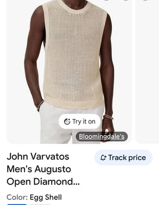 Camiseta sin mangas John Varvatos Augusto para hombre con cáscara de huevo talla pequeña agotada nueva sin etiquetas Foto 1 de 4