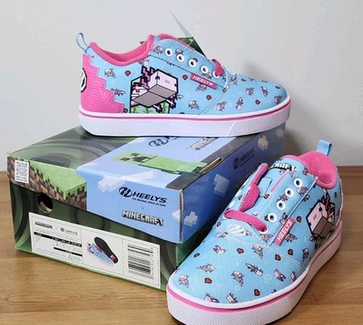 NIB Heelys Minecraft Skate Youth 4 Womens 5 Shoes Aqua/Pink/Black Axolotl Heart - Image 1 of 4