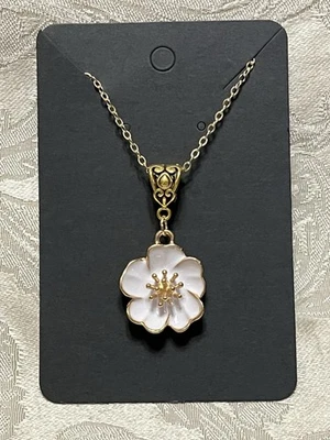 "Collar de oro colgante flor camelia blanca floral bohemio novedad 18""" Foto 1 de 2
