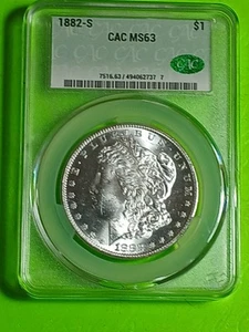 1882-S MORGAN SILVER DOLLAR PCGS CAC MS63. BRITE WHITE. ORIGINAL. COLLECTORS... - Picture 1 of 2