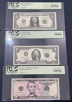 Set of $1 $2 & $5 Star Notes ALL PCGS 69 PPQ - Image 1 of 4