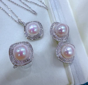 Encantador 9-11mm Natural Mar del Sur Blanco Perla Pendientes Colgante Conjunto Anillo S925 - Imagen 1 de 21