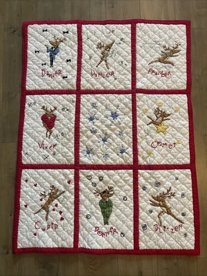 Vintage RARE Pottery Barn Kids Christmas Reindeer Toddler Quilt 38" x 50" EUC - Image 1 of 4