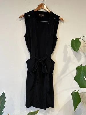 DANA BUCHMAN DRESS BLACK BELTED OFF CENTER ZIP WITH POCKETS EPAULETTES BADASS - Image 1 of 4