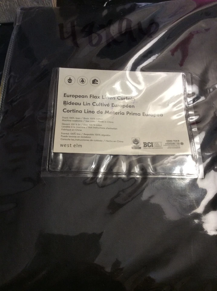 West Elm One (1) Cortina Europea Lino Lino 48x96 Forrada Algodón Negro ¡NUEVA CON ETIQUETAS! Foto 1 de 1