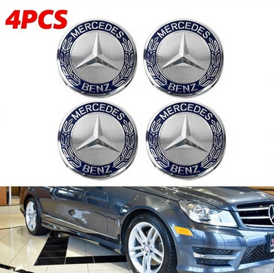 4 x Wheel Center Hub Caps AMG Wreath Blue Fit For Mercedes-Benz Class A C E SL M - Изображение 1 из 4