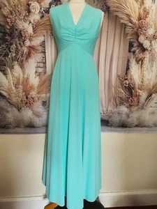 Vintage-Inspired Handmade Turquoise Maxi Dress Approx Size 8/10 Occasion Dress - Picture 1 of 8