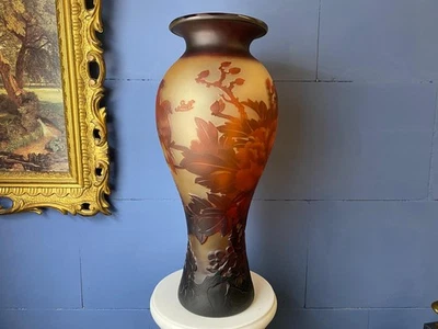 Jarrón Art Nouveau Jarrones Estilo Gallé Vidrio Superpuesto Dos Pájaros Decoración Foto 1 de 4