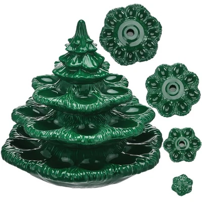 4 Tier Christmas Tree Shape Deviled Egg Platters Trays Holds 26 Holes Stackable - Image 1 of 4