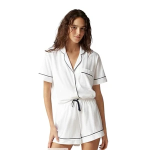 J Crew White Dreamy Cotton Blend Short Sleeve Pajama Short Set Womens Size M - Picture 1 of 15