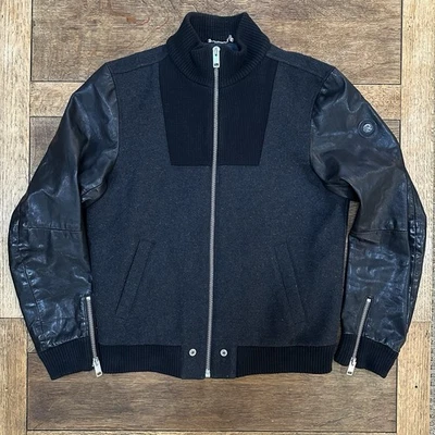 Diesel Hombres Chaqueta de Lana Cuero Motociclista Cremallera Completa Talla Grande Años 2000 De Colección Foto 1 de 4