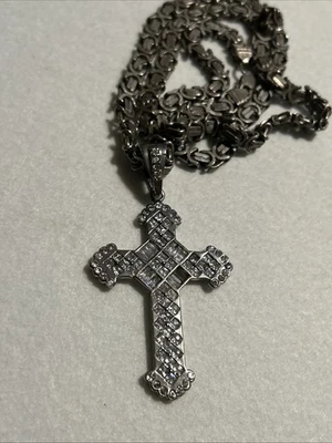 Collar de plata de ley 925 con cadena italiana de 140 gramos 28 pulgadas con piedra faltante de cruz Foto 1 de 4