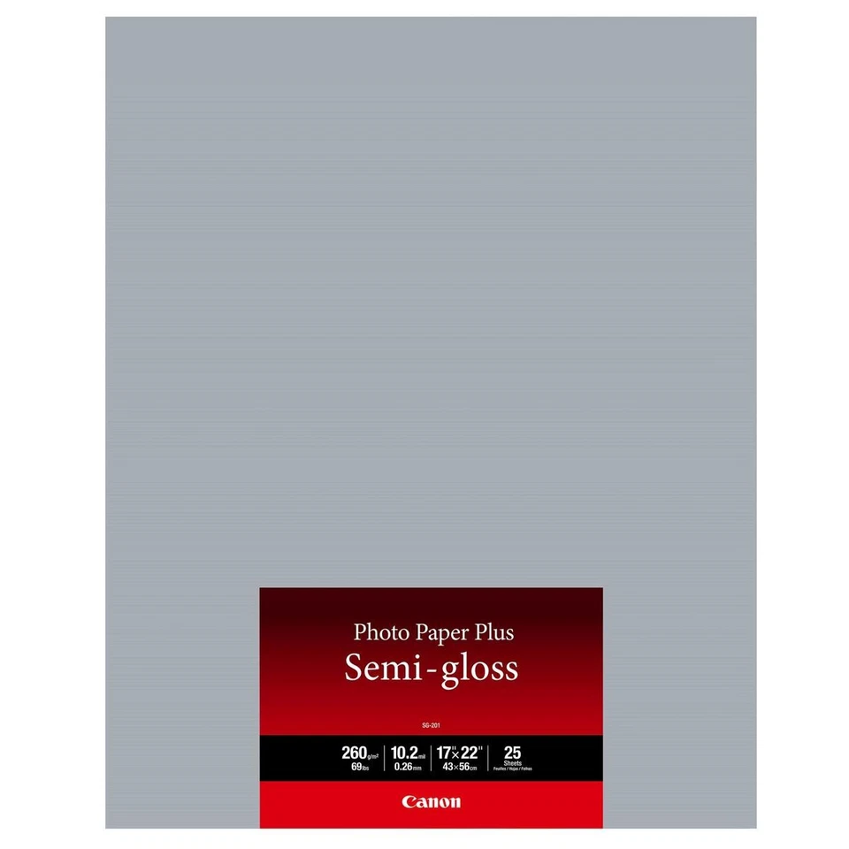 Canon SG-201 Photo Paper Plus Inkjet Paper, 260gsm, 10.2 mil, 17x22”, 25 Sheets, — 第 1/1 张图片