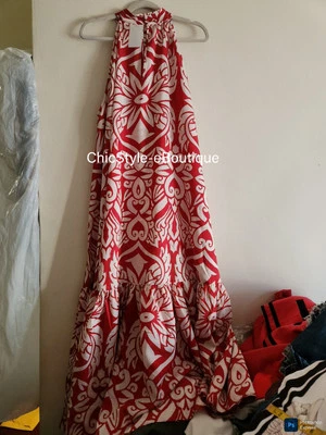 Maxi Vestido H&M Edición Especial Voluminoso Rojo Brillante/Estampado Talla M Nuevo con Etiquetas Foto 1 de 4