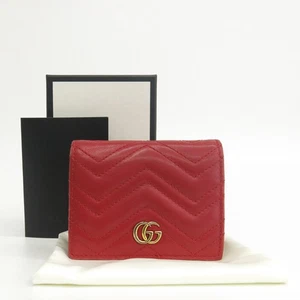Gucci 466492 Red Matelassé Marmont Chevron Card & Business Card Mini Wallet - Picture 1 of 7
