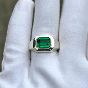 Men’s Emerald Ring 925 Sterling Silver Handmade Statement Wedding Jewelry - Picture 1 of 7