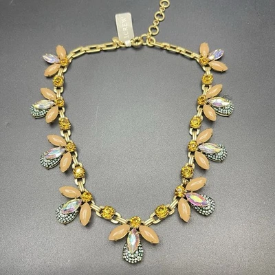 NUEVO CON ETIQUETAS J Crew Cristal Luciérnaga AB Topacio Melocotón Floral Distintivo Collar 17”L/2” Ext Foto 1 de 4
