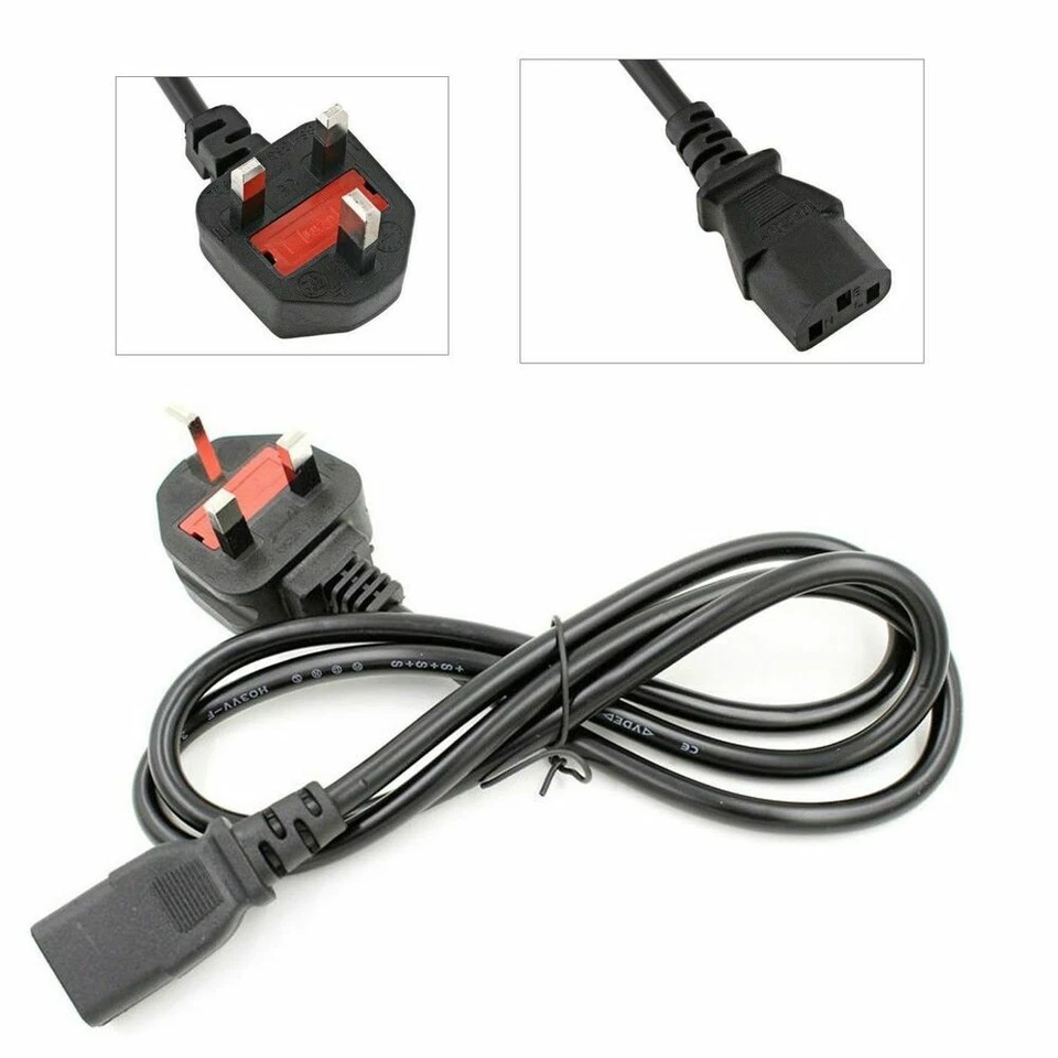 Dell 3-Pin UK Plug Power Cord IEC to C13 Plug Kettle Lead for PC Monitor Printer - Image 1 of 1