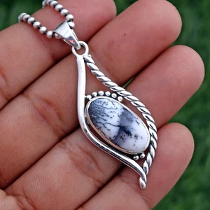 Ciondolo in argento sterling 925 opale dendritico naturale regalo gioielli da... - Foto 1 di 5