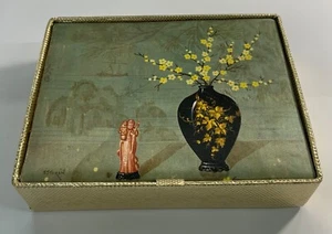 CHINESE JEWELRY TRINKET BOX VINTAGE VASE FLOWERS "ATTORAN"? 9.5"X7.25" - Picture 1 of 7