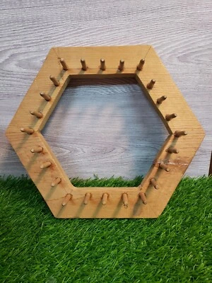 HEXÁGONO TELAR DE MADERA de colección - tejido de regazo - telar artesanal de hilo - 10" - 24 clavijas Foto 1 de 4