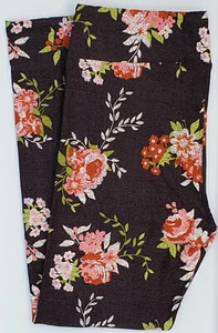 OS LuLaRoe One Size Leggings Rosen Blumen auf Grau Neu mit Etikett P62 Neu - Bild 1 von 6