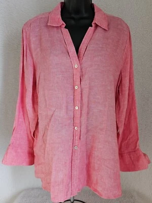 Camisa Top Blusa Foxcroft Mujer Talla XL X Grande Con Botones Manga 3/4 Lino Foto 1 de 4