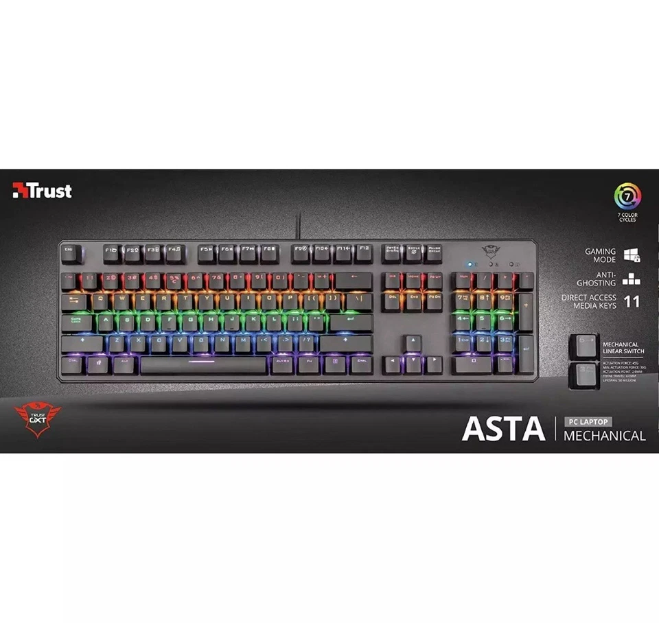 Trust Astra GXT 865 Mechanical Keyboard with 7 Colour Cycles - Brand New & Boxed - Image 1 of 3