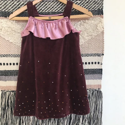 Vestido Michael Simon Niñas 6 Borgoña Terciopelo Sin Mangas Fiesta Vacaciones Volantes Nuevo Foto 1 de 3