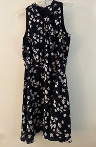 Ann Taylor LOFT Dress Sz 8, Floral Dress Navy, Pink/White Flowers, Sleeveless - Picture 1 of 7