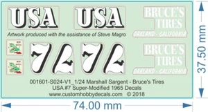 Marshall Sargent - Bruce's Tires - Schaller CAMS - 1/24 1/32 - Water Decals - Picture 1 of 3