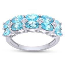 Aquamarine Cluster Engagement Band Ring 14k White Gold Plated Sterling Silver