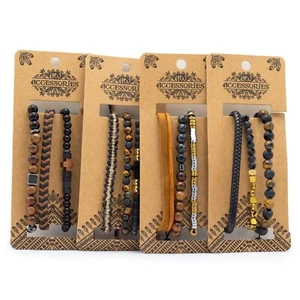 Mens Bracelet Set - Metal and Leather (asst) with Adjustable Charms - Picture 1 of 52