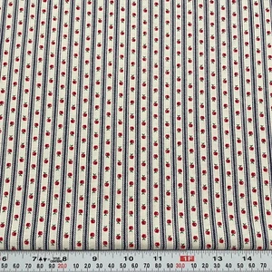 Vintage Wamsutta Ticking Stripes & Apples Cotton Fabric Remnant 12" x 45" - Picture 1 of 2