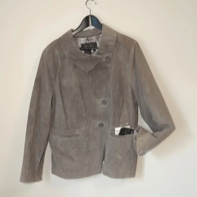 Chaqueta de gamuza Terry Lewis Classic Luxuries para mujer de cuero genuino gris talla 2X N Foto 1 de 4