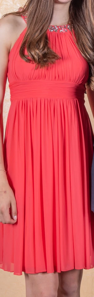 Jake*s Cocktail Cocktailkleid mit Ziersteinbesatz Koralle Collierkragen 32/34 Gr - Bild 1 von 1