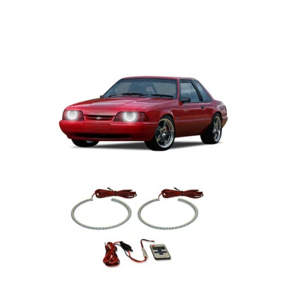 Kit de anillo de halo de faros LED RF blanco brillante para Ford Mustang 87-93 Foto 1 de 3
