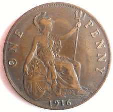 1916 GREAT BRITAIN PENNY - Excellent Coin - FREE SHIP - Bin #341