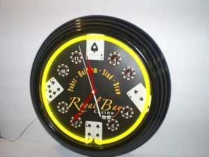 ROYAL BAY CASINO 16.5" Poker Chips Neon Wall Clock - Picture 1 of 6