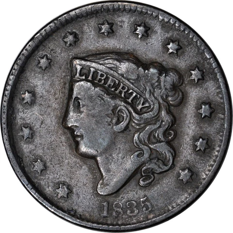 1835 1C Small 8 Small Stars Coronet Head Large Cent Fine K15819 Cover