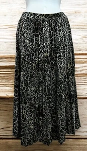 Mystree Animal Print Velour Midi Skirt Sz S Pleated Stretch Elastic Waist - Picture 1 of 4