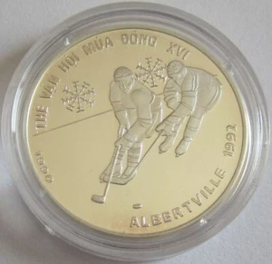 Vietnam 100 Dong 1990 Olympia Albertville Eishockey Silber - Bild 1 von 2